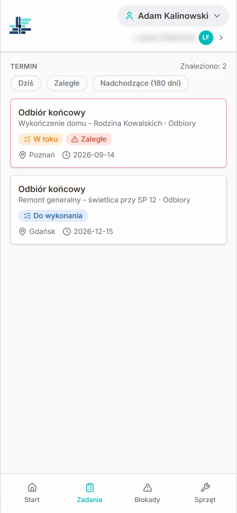 Puls: lista zadań z filtrem terminów