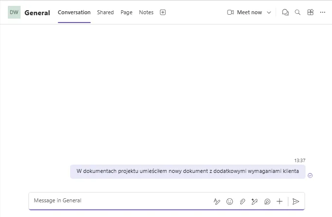 Kanał projektu w Microsoft Teams